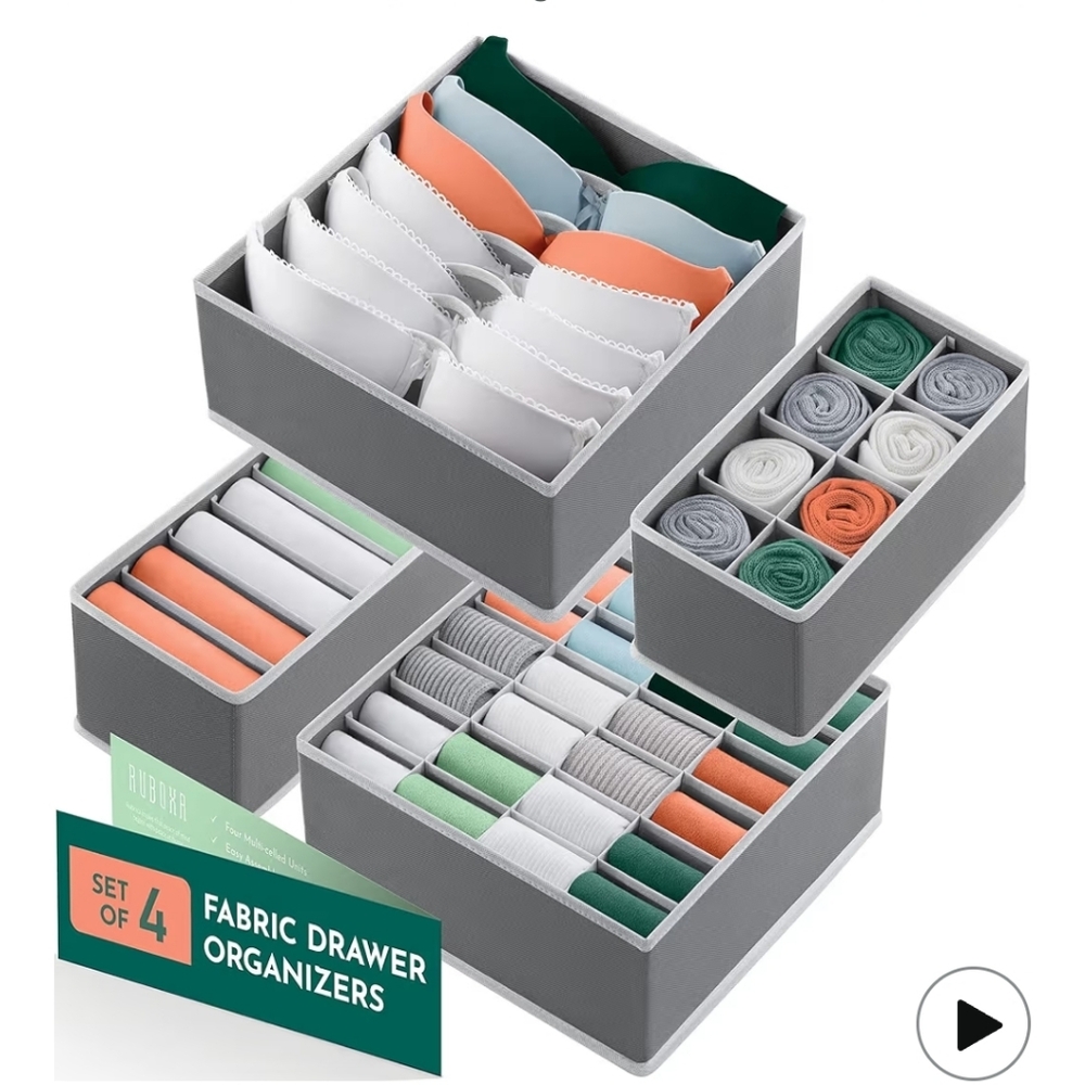 NWT Gray Fabric Drawer Organizers Set of 4 ORGANIZER Organization